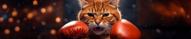 image of an angry cat wearing boxing gloves