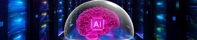 image of a brain with AI on the side protected by a bubble in a datacenter